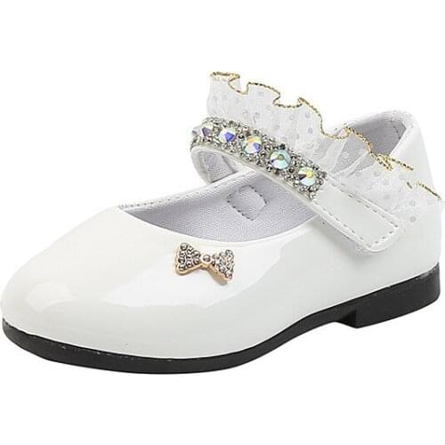 Girls Princess Shoes 2021 Fashion Rhinestone Soft Sole Childrens Leather Shoes Baby Performance Shoes Flats for Wedding Chic