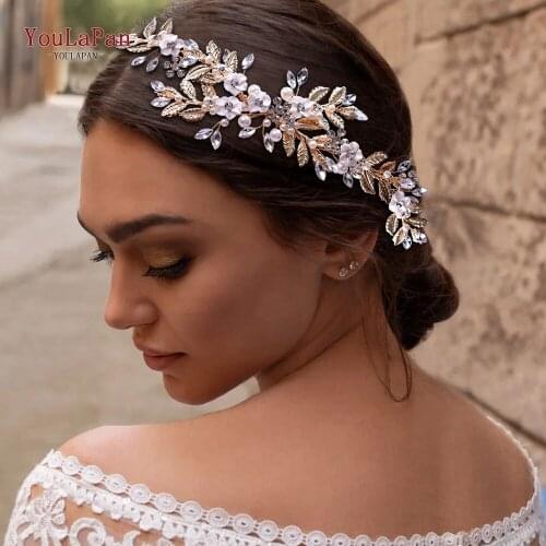 YouLaPan HP368 Vintage Wedding Hair Comb Rhinestone Gold Bridal Hair Accessories Wedding Leaves Headband Luxury Girl Headpiece