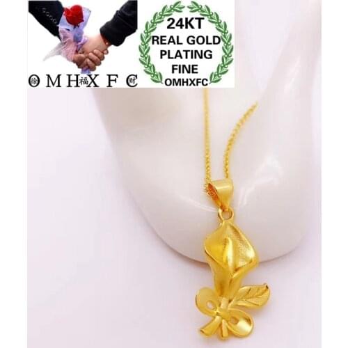 OMHXFC Jewelry Wholesale YM332 European Fashion Fine Woman Girl Party Birthday Wedding Gift Flower Tulip 24KT Gold Pendant Charm