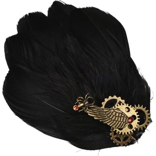 Steampunk Feather Gears Hair Clip Wing Spider Cogs Hairpin Gothic Barrette Party Hair Accessory