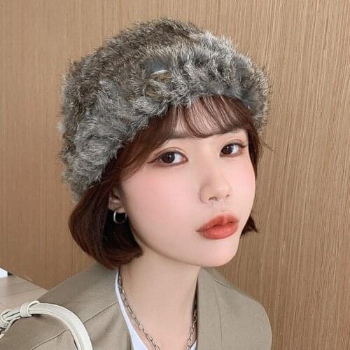 HT3773 2021 New Real Rabbit Fur Hat Women Skullies Beanies Ladies High Quality Beanie Hat Female Fashion Knitted Head Band Hat