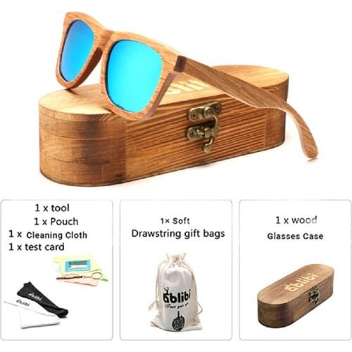 2019 Handmade Vintage Wood Sunglasses,Bamboo Wooden Polarized Sunglasses for Women,Blue gafas de sol mujer