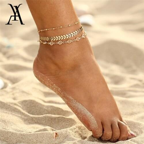 Bohemian Crystal Sequins Ankle Bracelet For Women Vintage Gold Color Bracelets On The Leg Beach Foot Jewelry Trendy Party Gift