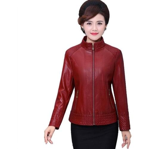Big Size 4XL Womens Leather Coat PU New 2021 Leather Coat Women Short Slim Stand collar Motorcycle Female Leather Clothing Red