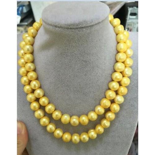 Double strands 10-12mm baroque gold pearl necklace 18"19"