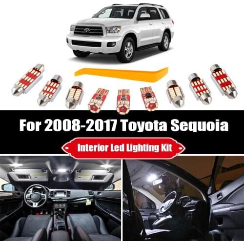 13pcs For 2008-2013 2014 2015 2016 2017 Toyota Sequoia White LED Interior Light Reading Bulbs Kit Cargo Mirror License Lamp