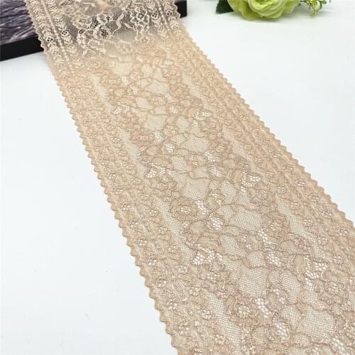 3y/lot Width 17.50cm Elastic Stretch Lace Trim Apricot Sparcle Skirt Hem For Dress Sewing Applique Costume Fabric Lace DIY Mater