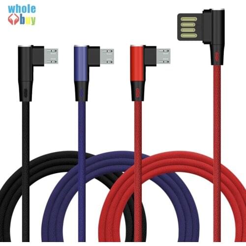 300pcs Cable Micro USB Fast Charge Nylon Cord Dual 90 Degree Data Sync Cable for Samsung Xiaomi Android L Bending Cable