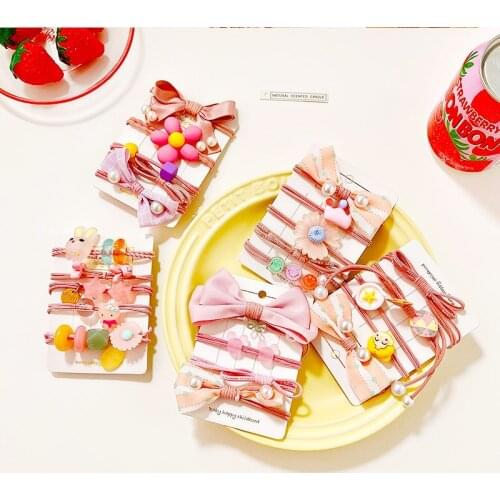5 Pcs/Set Children Cute Cartoon Flower Scrunchies Rubber Bands Baby Girl Lovely Elastic Hair Bands Kids Fashion Hair Accessories