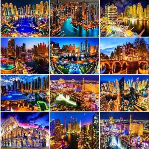 5D DIY Diamond Painting City Landscape Diamond Embroidery Night Full Square Cross Stitch Mosaic Rhinestone Crafts Kit