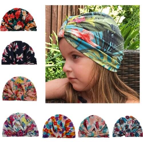 7 Pcs/lot Wholesale 2021 New Fashion Printed Baby Hat European And American Children 0-3 Years Old Baby Girl Hair Accessories