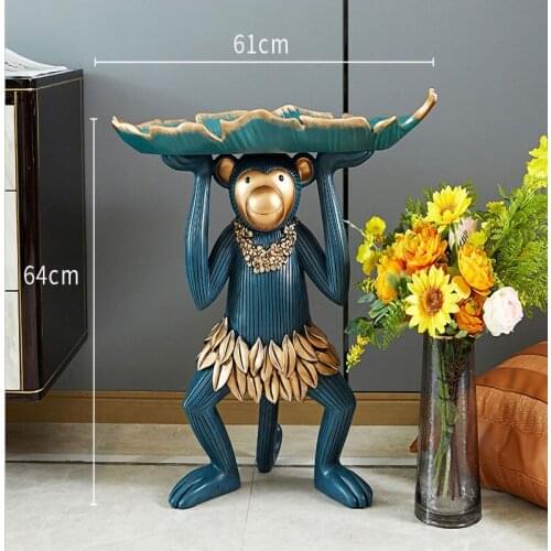 Bionics Monkey Figurine With StorageTray Fruit Plate Animal Decoration Statue Creative Nordic Style Tropical Decoration Statue