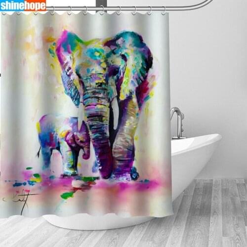 Big Sale New Custom Colorful Elephant Modern Shower Curtain with Hooks bathroom Waterproof Polyester Fabric