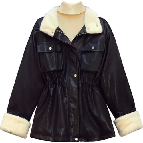 PU Leather Jacket Womens Leather Clothing Autumn Winter Plus Size Casual Plush Thick Warm Coat Outwear Motorcycle Clothing 2020