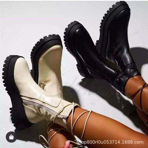 New Winter Fashion Boots Women Platform Warm Shoes Mid-Calf Boots Ankle Boots Zipper Leather Boots Women Botas Mujer 358