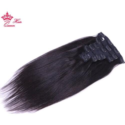 Queen Hair Brazilian Straight Hair Clip In Human Hair Extensions Natural Color 8 Pieces/Set Full Head Sets 120G Fast Ship Free