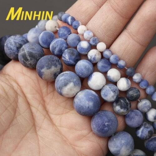 MINHIN Matte Blue Jaspers Stone Beads Natural Loose Beads For Jewelry Making 4/6/8/10/12MM Beads DIY Bracelet Accessories