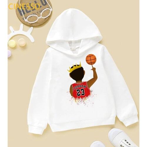 Playing Basketball Little Melanin King Funny Black Boys Are Dope Hoodies Autumn Winter Children Clothes Outerwear Velvet Fleece