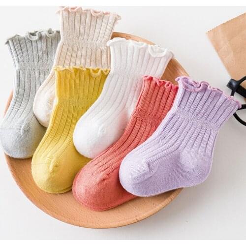 Candy Color Children Socks With Ruffle Soft Cotton Baby Ankle Sock Children Socks Autumn Infant Floor Sock