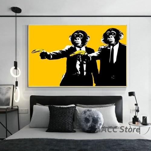Graffiti Art Monkey Holding A Banana Canvas Paintings Animals Posters and Prints Wall Art Picture for Room Home Cuadros Decor
