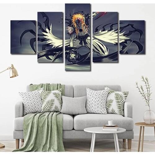 Art Modular Pictures 5 Pieces Japanese Anime Kurosaki Ichigo Bleach Canvas Painting Home Decor Wall Posters HD Prints Framework