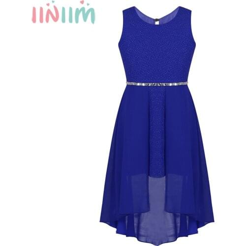 Iiniim Kids Dresses for Girls Diamond Rhinestone Waist High Low Dress Princess Dresses Child Summer Casual Vestidos Party Dress