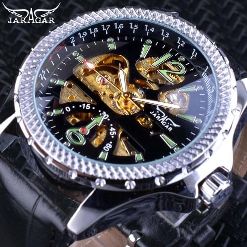 Jaragar Fashion Mechanical Watches Unique Green Number Design Mens Automatic Self-wind Wristwatches Top Brand Luxury Male Clock