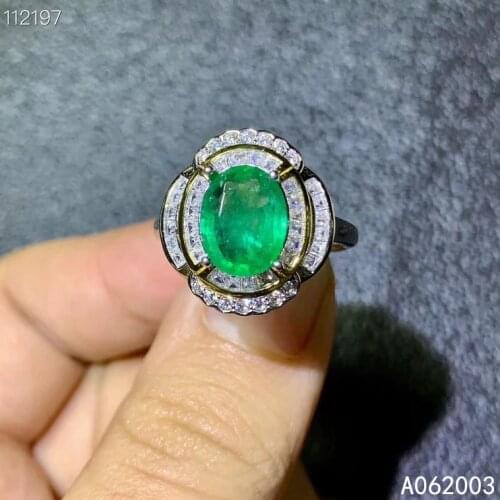 KJJEAXCMY fine jewelry 925 sterling silver inlaid natural gemstone Emerald Female ring beautiful Support Detection