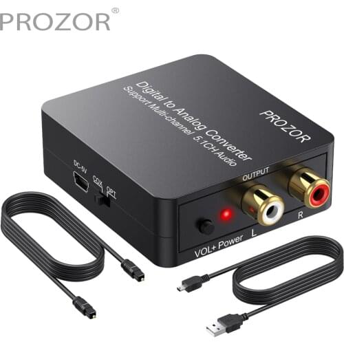 Prozor Digital to Analog Converter Optical SPDIF Toslink Coaxial 5.1CH to 2CH Analog Stereo Support DTS 5.1CH DAC Audio Decoder