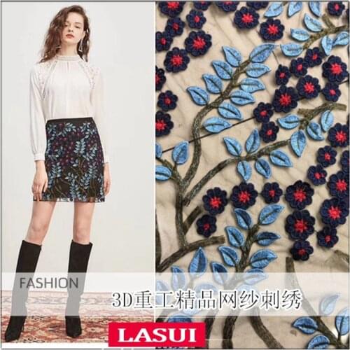 LASUI good quality Multicolor flower mesh embroidery lace fabric DIY Evening dress fashion clothing fabric X0332