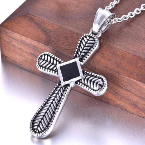 Fashion Black Gem Cross Pendant Hip Hop Necklace for Men Women Couple Jewelry Gift Wholesale