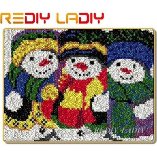 Latch Hook Rug Kits Crocheting Carpet Rug Snowman Boys Acrylic Yarn Pre-Printed Canvas Cushion Mat DIY Crochet Tapestry Crafts