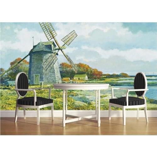 Custom photo mural 3d wallpaper European style windmill building oil painting living room home decor wallpaper for walls 3 d