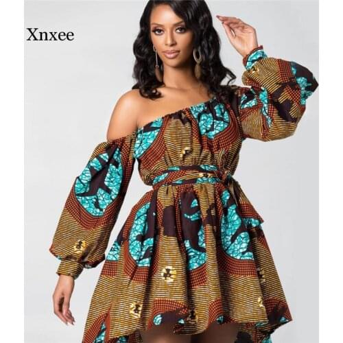 New Fashion African Dresses for Women Summer Tilting Shoulder Two Wear Dashiki Africa Style Print Rich Bazin Dashiki Top