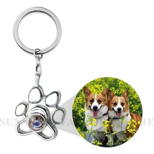 Custom creative projection dog paw keychain,Footprints Cat Dog Paw 100 Languages I Love You Projection Keychain,Memorial gift