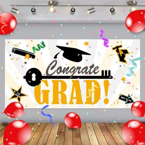 Graduation Party Flag Senior School College University Blessing Decorative Banner for Courtyard Square Black White