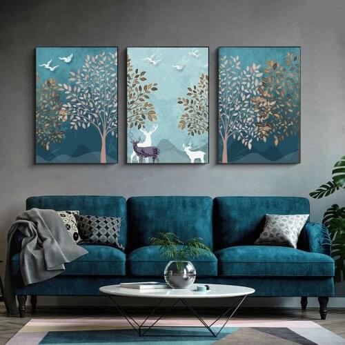 Nordic Forest Landscape Poster Deer Canvas Painting Interior Poster Print Wall Art Picture for Aesthetic Room Home Decoration