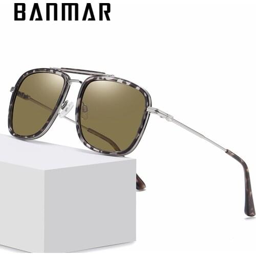 BANMAR Polarized Sunglasses Men Shades Male Vintage Sun Glasses For Men Spuare Mirror Summer UV400 Oculos