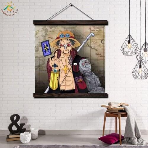 Anime One Piece Modern Wall Art Print Pop Art Picture And Poster Solid Wood Hanging Scroll Canvas Painting Home Decor King