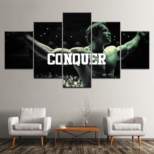 Sports Poster Arnold Schwarzenegger Bodybuilding Conquer Wall Art Canvas Painting HD Print Frame Pictures Living Room Home Decor
