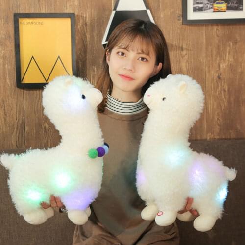 LED Light Alpaca Plush Toy White Kawaii Grass Mud Horse Doll Color Changing Stuffed Animal Soft Pillow Kid Gift Glow in the Dark