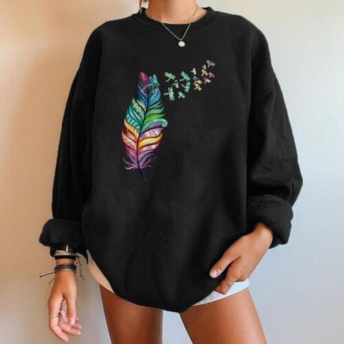 Harajuku Drop-shoulder Women Sweatshirts Color Vintage Feather Dragonfly Funny Streetwear Sweatshirts Pullovers Tops Clothes