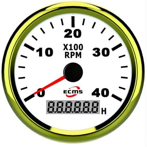 Marine Boat Car Truck Tachometer & Hourmeter 9-32V 0-4000RPM Pulse 85mm Gold Bezel White Dial PMH3-WG-4K 900-00007