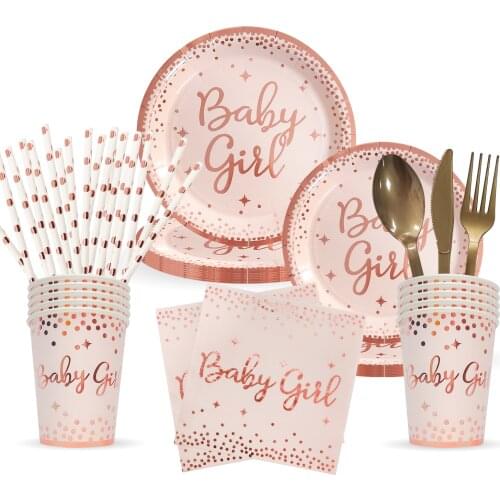 Baby Shower Oh Baby Girl Rose Gold Dot Decoration Tableware Gender Reveal Party Decor Birthday Party Decoration For Kids xx140