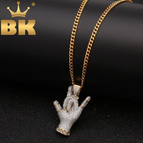 THE BLING KING Hiphop CZ Jewelry Rock and Roll Sign Pendant & Necklace Full Micro Pave Iced Out Cubic Zirconia With Free Chain