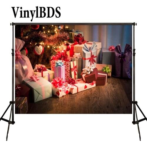 VinylBDS Photography Backdrops Christmas Backdrop Gift Box Photo Background Old Wooden Floor Background for Newborn Photo Shoot