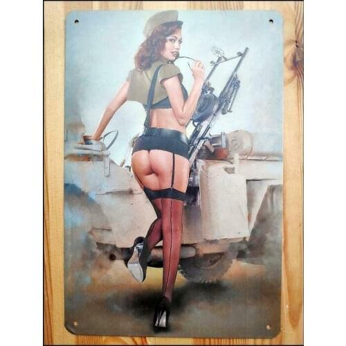 Retro Vintage Metal Tin Sign Sexy Pin Up Army Babe Girl Ww2 Outdoor Yard Signs & Home Bar Kitchen Wall Decor Signs 12X8Inch
