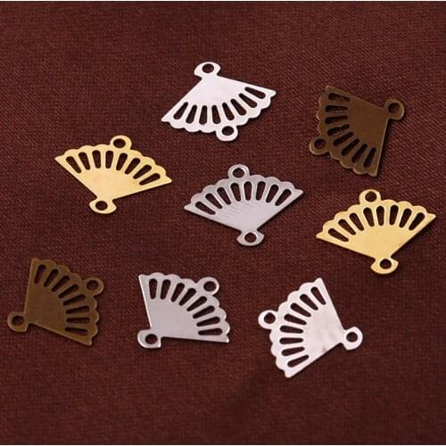 20pcs/lot Copper Vintage Gold Antique Bronze Color Hollow Out Chinese Fan Charm Pendant for DIY Jewelry Making Findings