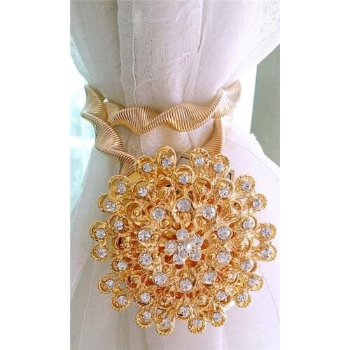 2 x Creative Silver Gold Flower Stretchable Curtain Tieback Buckle Spring Magnet Tied Ball Tying Jewelry