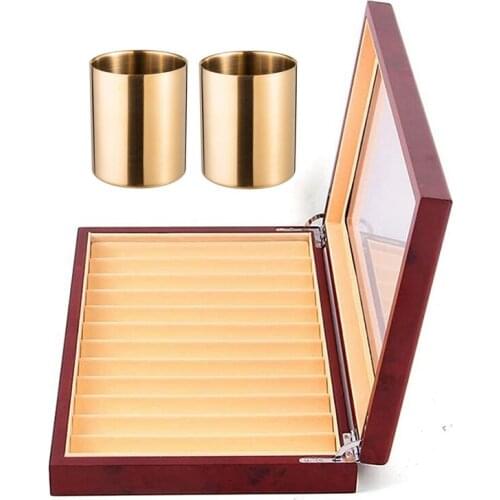 2-Piece Pencil Cup Holder Pen Pot Makeup Brushes Holder With 12 Slots Wood Pen Display Box Pen Fountain Storage Box